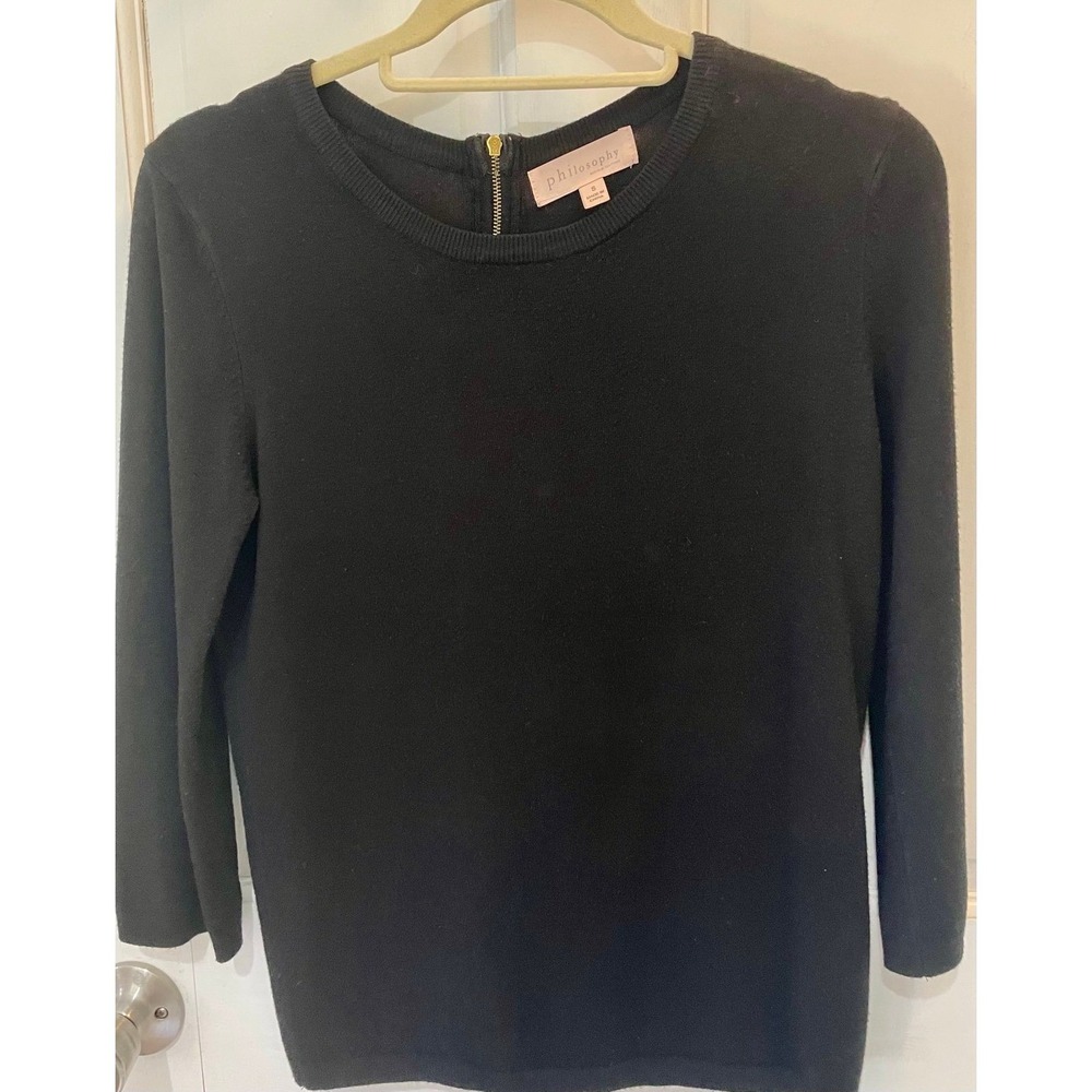 Philosophy‎ Republic Clothing Womens Black 3/4 Sleeve Back Zip Knit Sweater S